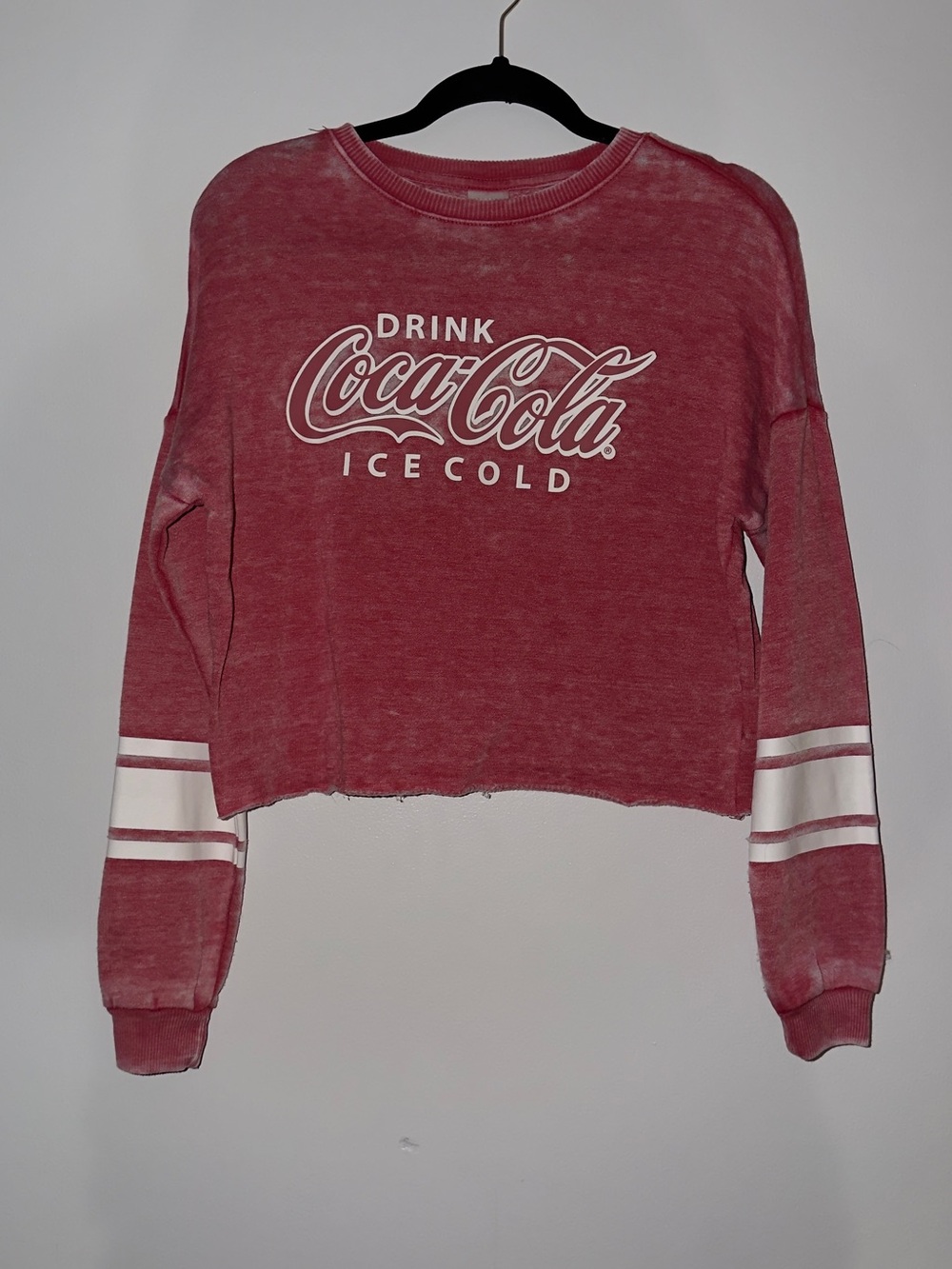 Coca Cola Pink-Red Cropped Crew Sweatshirt with White Logo